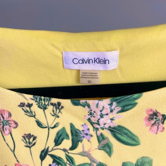 Calvin Klein Yellow Floral Sleeveless Midi Shift Dress Size 10 - Picture 2 of 4